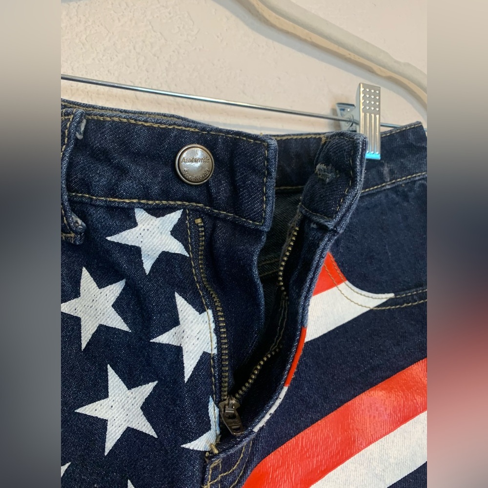 Stradivarius Women Sz 6 Denim Shorts American USA Flag Cuffed HOT Pants - Picture 6 of 9